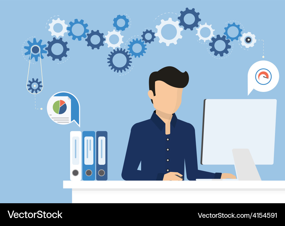 Man Working on Computer vector image