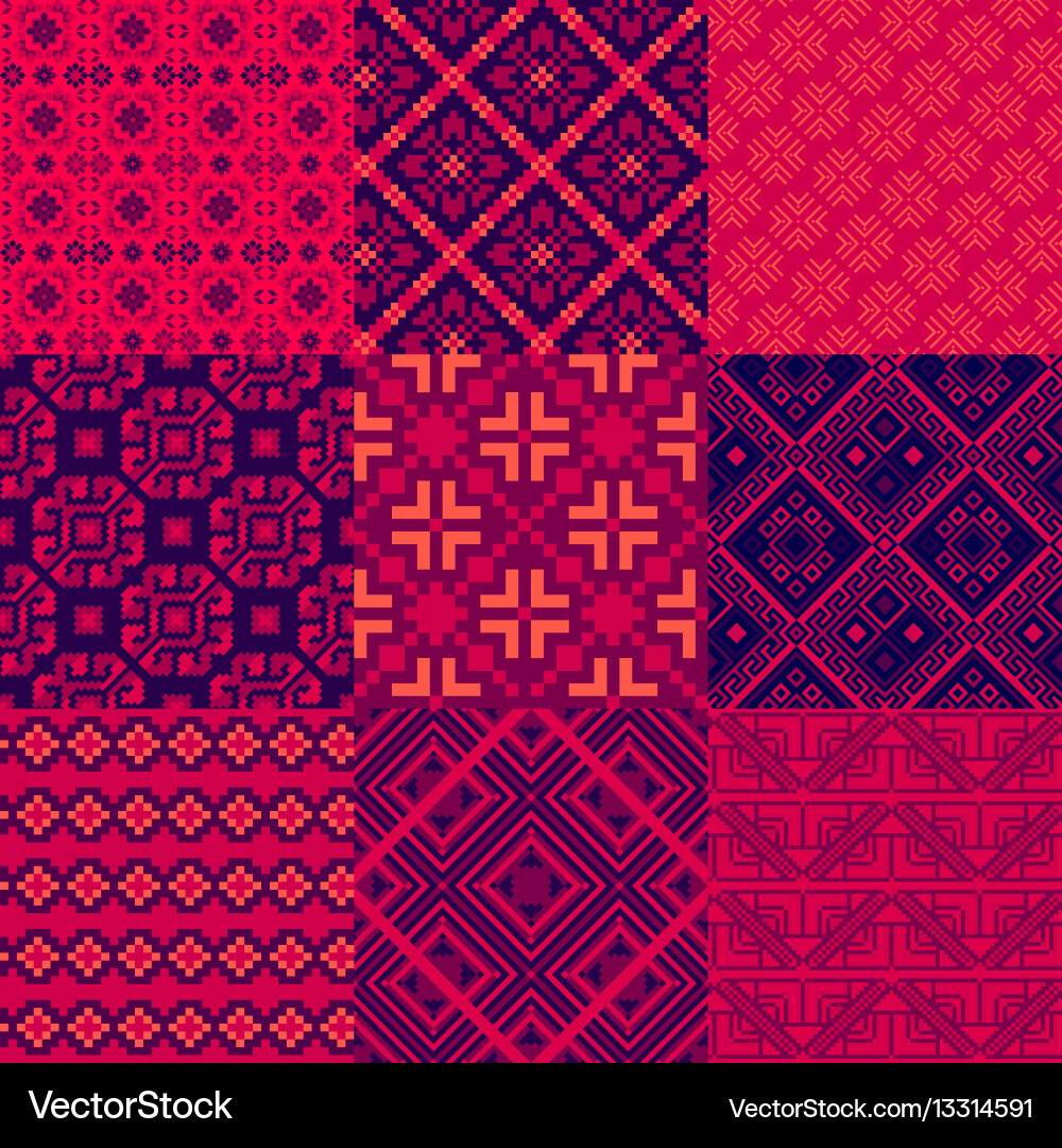 Nine abstract geometric patterns in retro style Vector Image