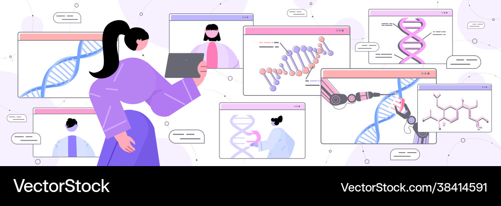 Scientist analyzing dna structure in web browser Scientist analyzing dna structure in web browser vector image