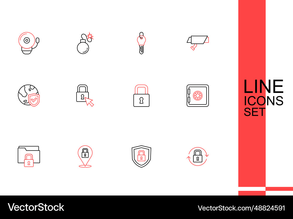 Set line lock shield security with folder Set line lock shield security with folder vector image