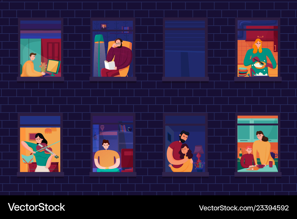 Neighbors in windows night Neighbors in windows night vector image