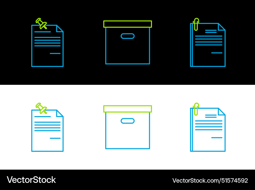 Set line file document and paper clip note Set line file document and paper clip note vector image