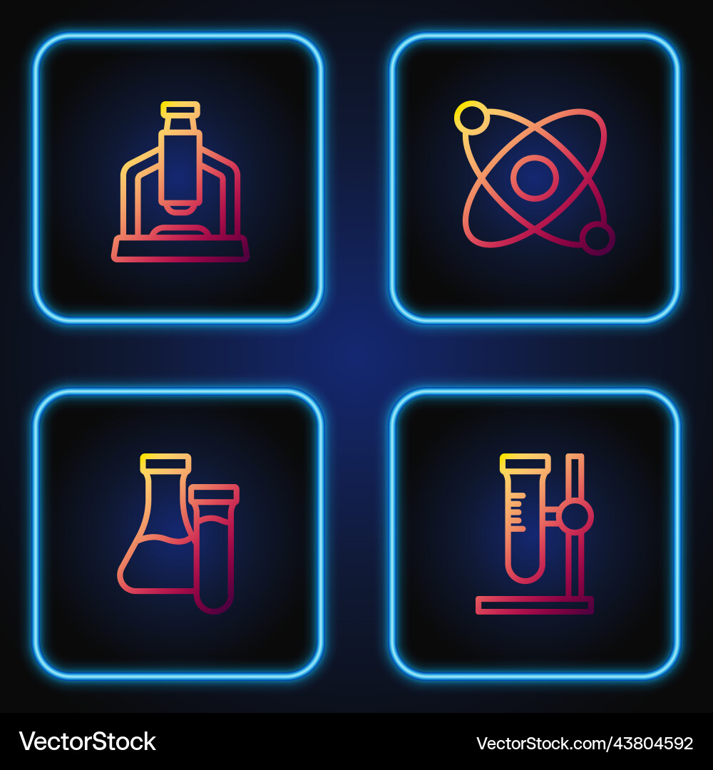 Set line test tube flask on stand microscope Vector Image