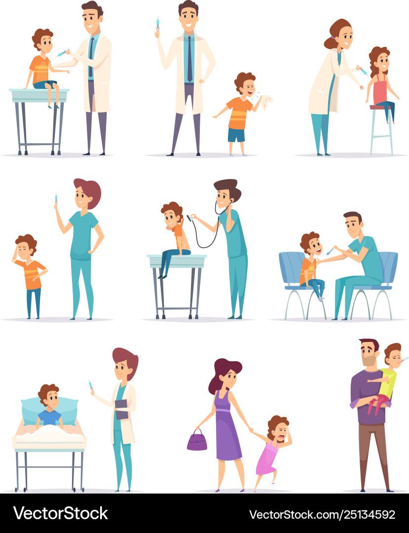 Vaccination children in hospital with doctor Vaccination children in hospital with doctor vector image