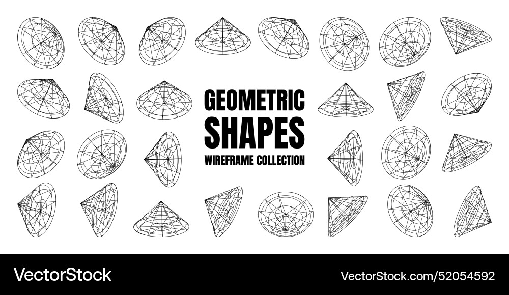 Wireframe lined shapes perspective mesh 3d grid Wireframe lined shapes perspective mesh 3d grid vector image