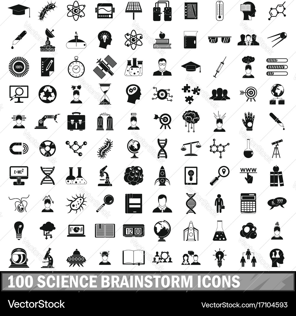 100 science brainstorm icons set simple style Vector Image