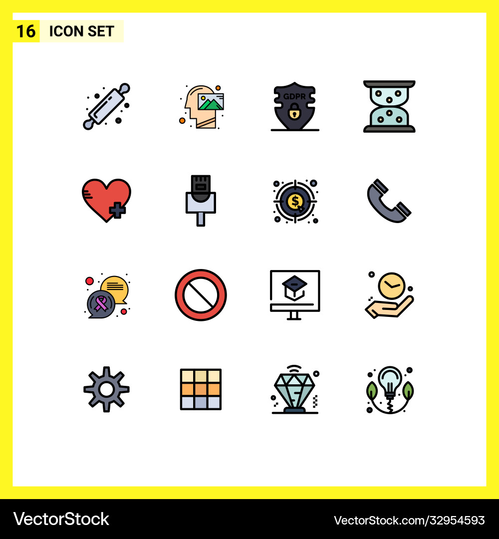 16 universal flat color filled lines set for web Vector Image