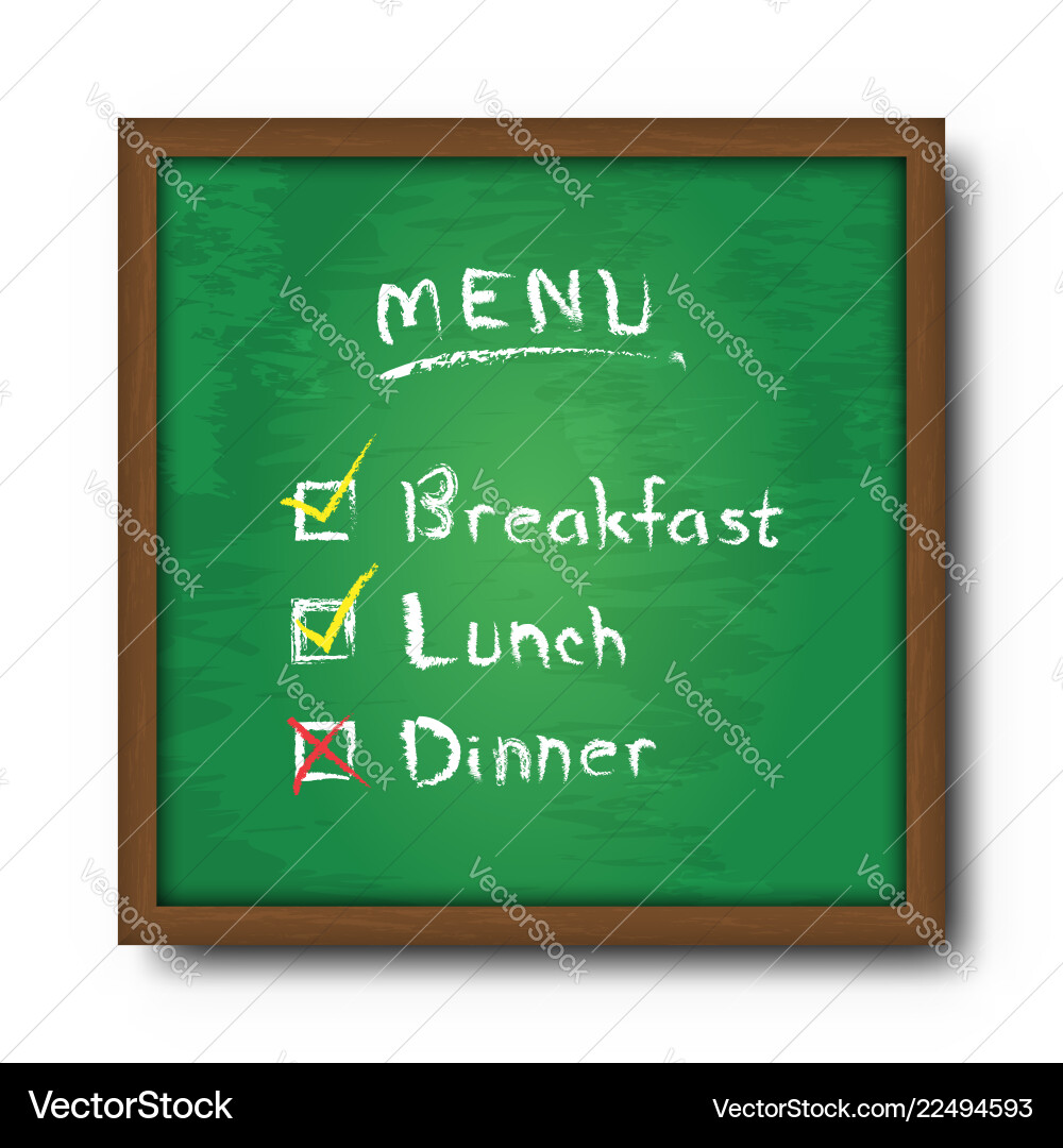 Blackboard and text food menu with check mark Blackboard and text food menu with check mark vector image