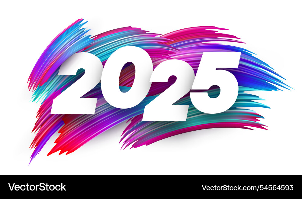 Bold 2025 typography with dynamic multicolored vector image