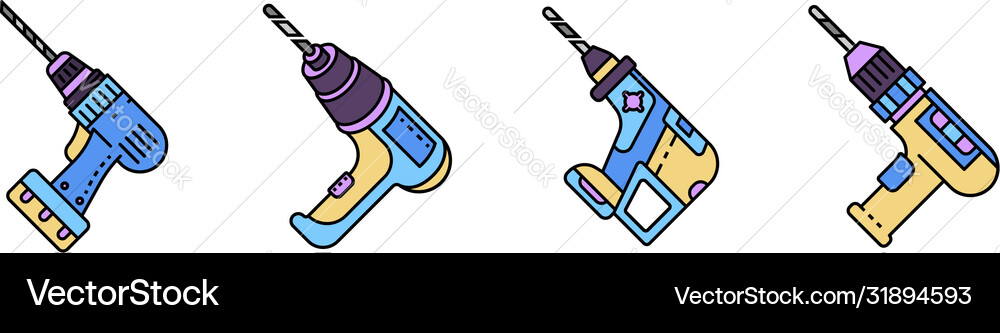 Drilling machine icons set line color vector image