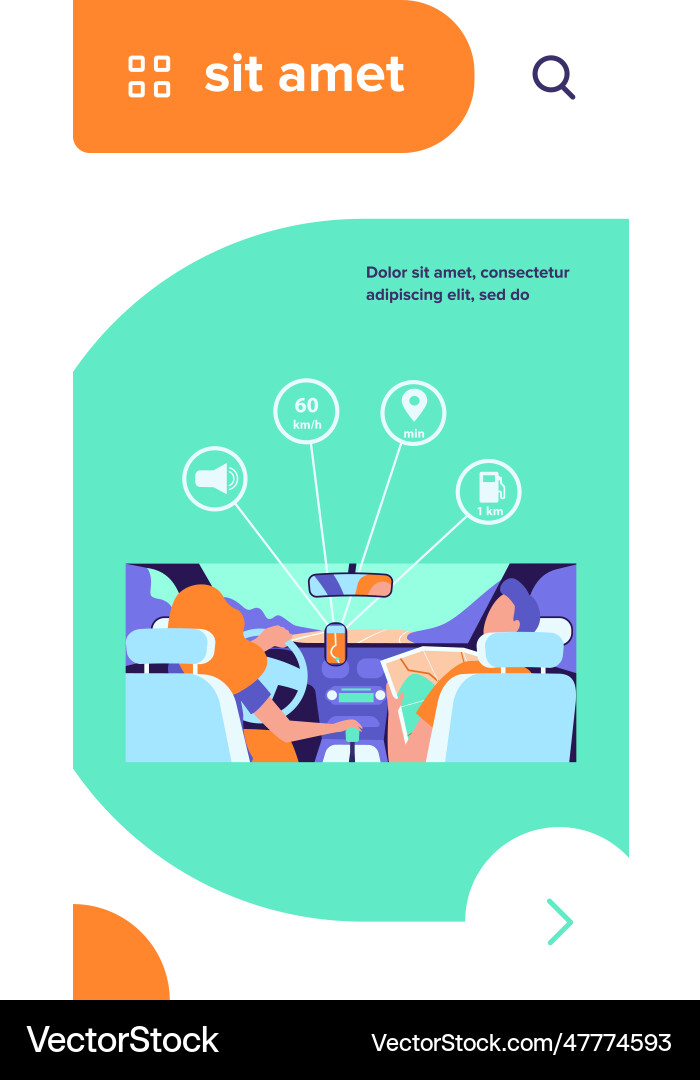 Driver and passenger navigating on road within map Vector Image