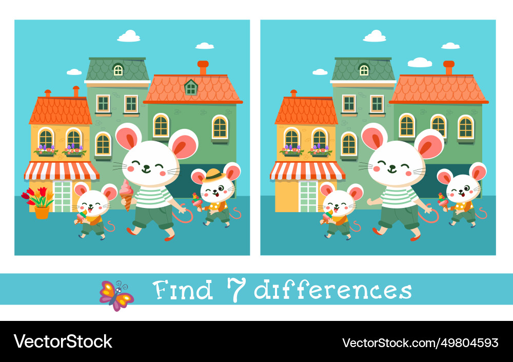 Find 7 differences educational puzzle game Find 7 differences educational puzzle game Vector Image