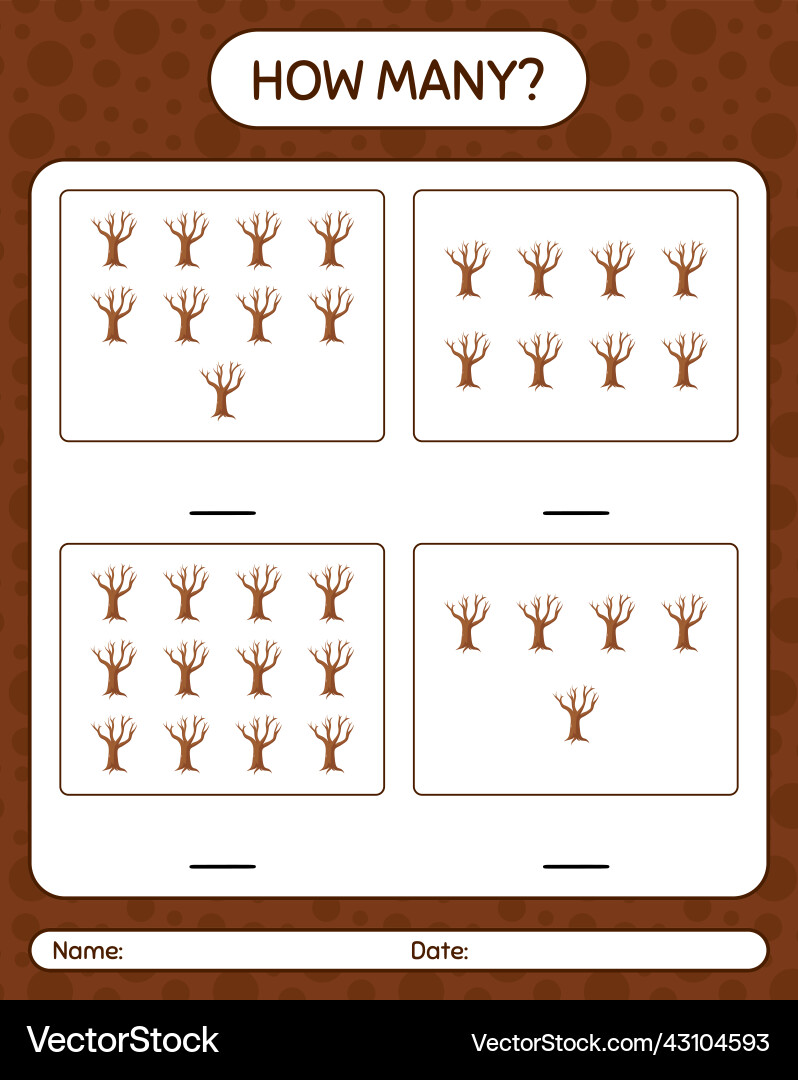 How many counting game with tree worksheet How many counting game with tree worksheet vector image