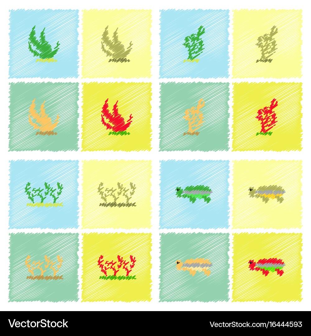 Seabed stock collection in hatching style vector image