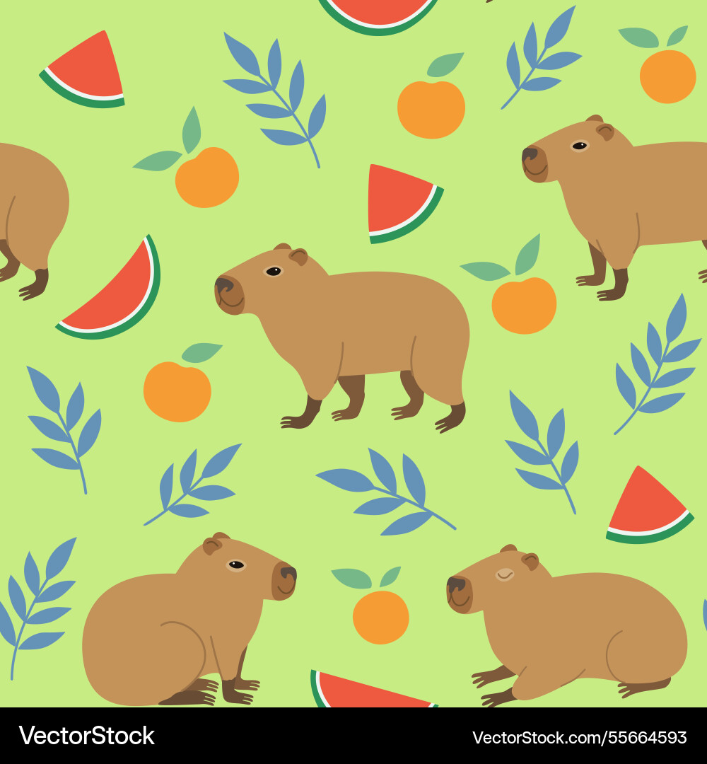 Seamless pattern with cute capybara oranges vector image