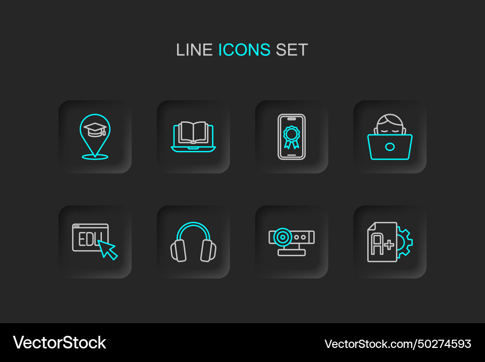 Set line exam sheet with a plus grade web camera Set line exam sheet with a plus grade web camera vector image