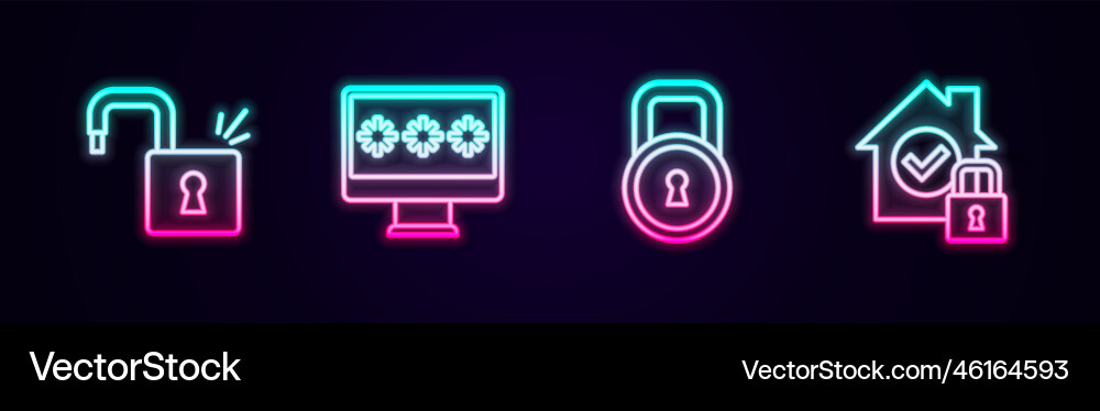 Set line open padlock monitor with password lock Vector Image