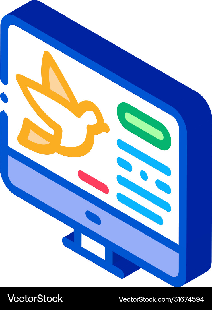 Bird on computer screen icon thin line Vector Image
