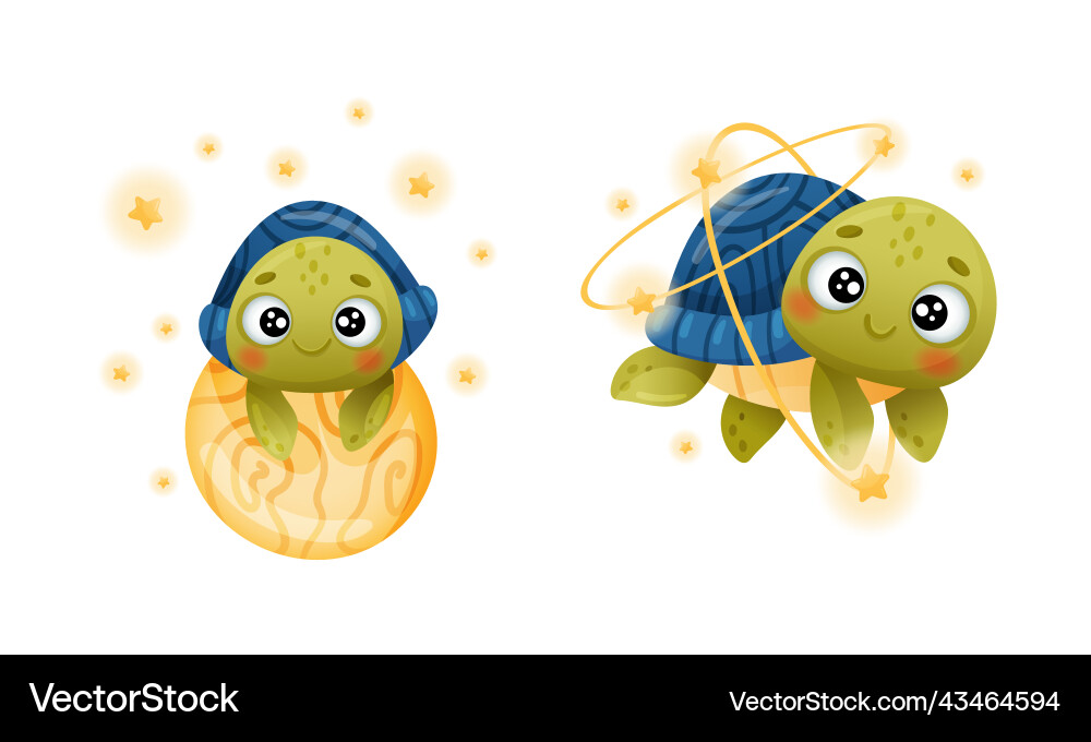 Cute green turtle floating in outer space Cute green turtle floating in outer space vector image