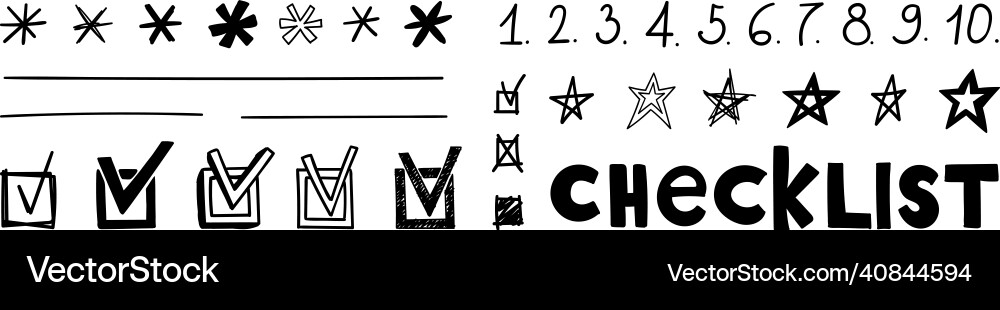 Doodle checklist with check marks asterisks vector image