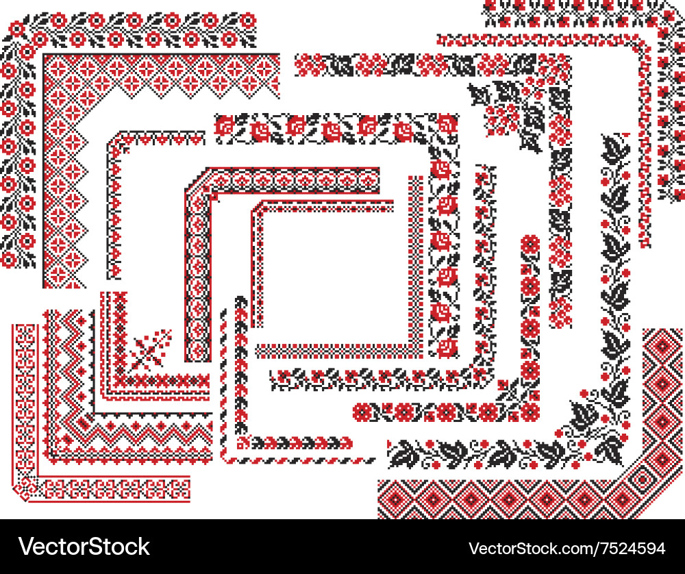 Ethnic Red & Black Stitch Patterns vector image