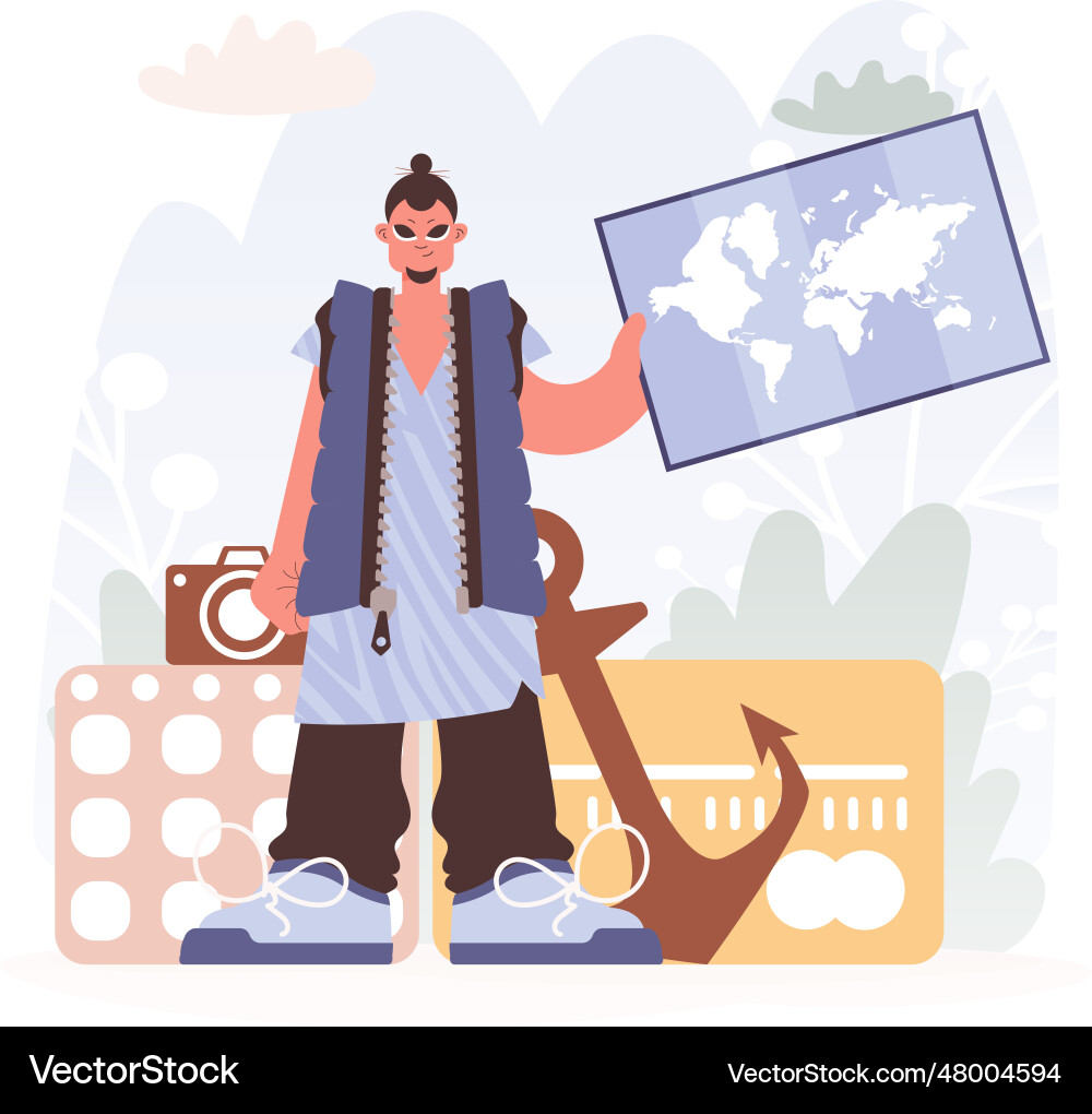 Man holding a graph divulging progressed skylines Vector Image