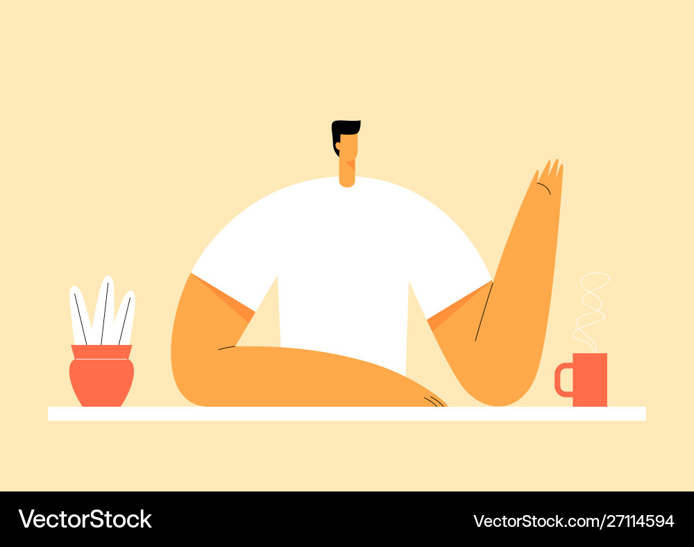 Man Working on Desktop with Coffee Vector Image