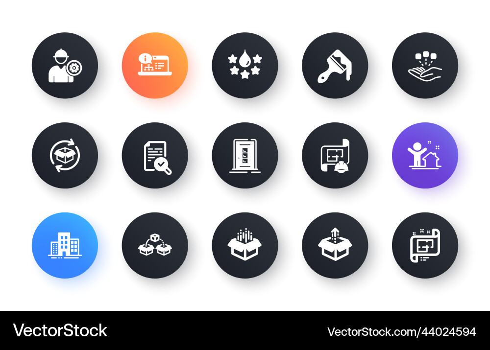 Minimal set of door open box and send flat Minimal set of door open box and send flat vector image