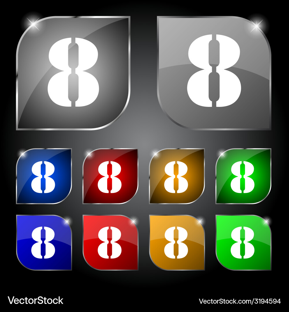 Number eight icon sign set of coloured buttons Vector Image