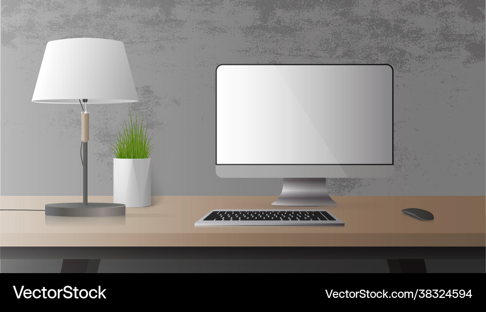 Office workplace monitor keyboard computer mouse Office workplace monitor keyboard computer mouse Vector Image