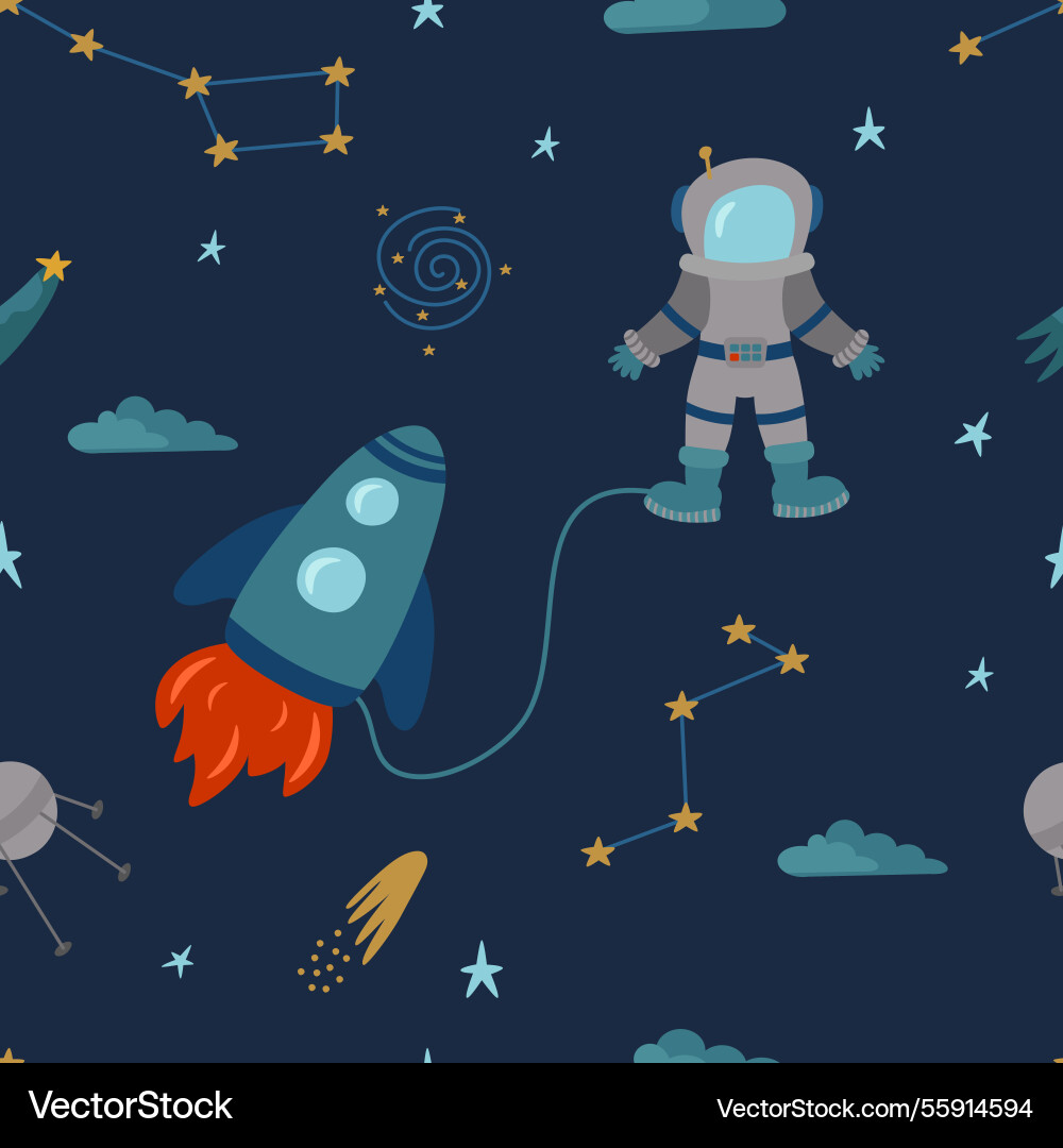 Seamless pattern of a space rocket flying Vector Image