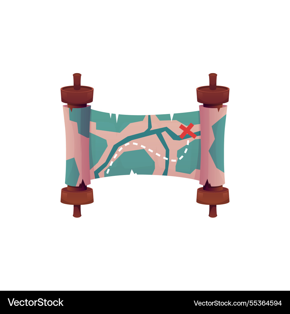 Treasure map on an ancient scroll Treasure map on an ancient scroll vector image