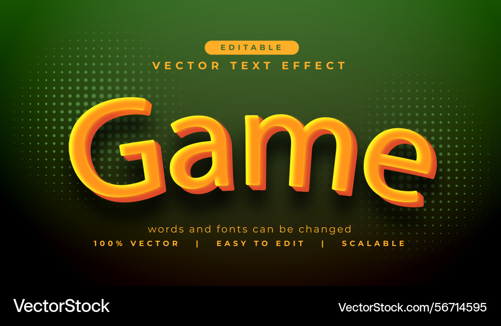 Bold style editable game text effect vector image