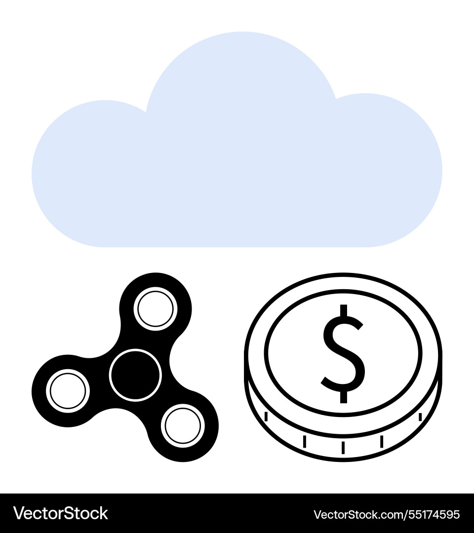 Cloud with fidget spinner and coin representing Cloud with fidget spinner and coin representing Vector Image