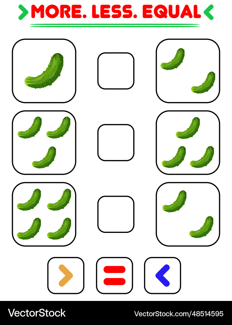Compare the number of cucumbers write sign Compare the number of cucumbers write sign vector image