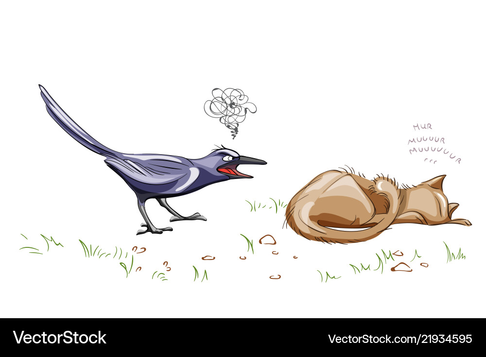 Crow screaming at a lazy cat cartoon style Crow screaming at a lazy cat cartoon style vector image