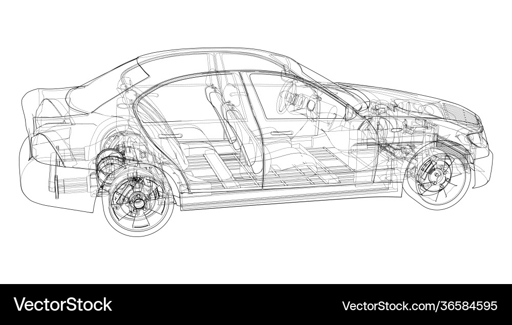 Electric car with chassis rendering 3d Electric car with chassis rendering 3d Vector Image