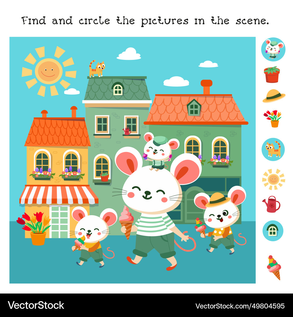 Find hidden objects in picture educational puzzle Find hidden objects in picture educational puzzle Vector Image