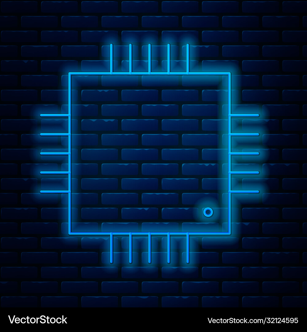 Glowing neon line computer processor Glowing neon line computer processor vector image