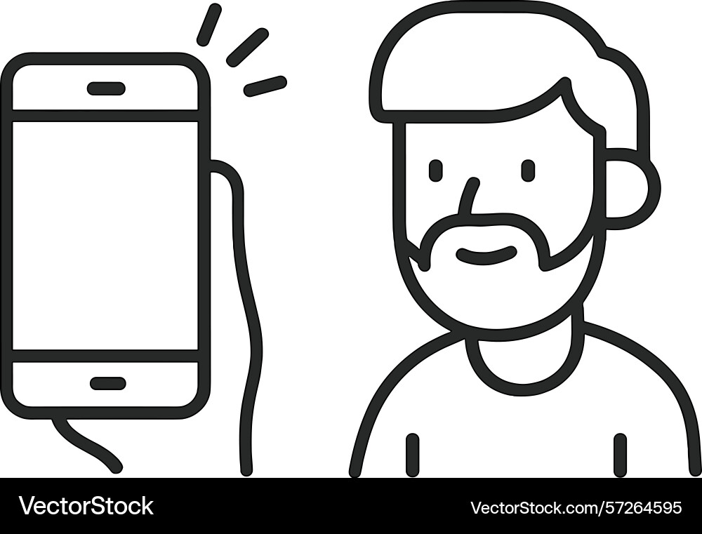 Man interacting with smartphone while posing Man interacting with smartphone while posing vector image