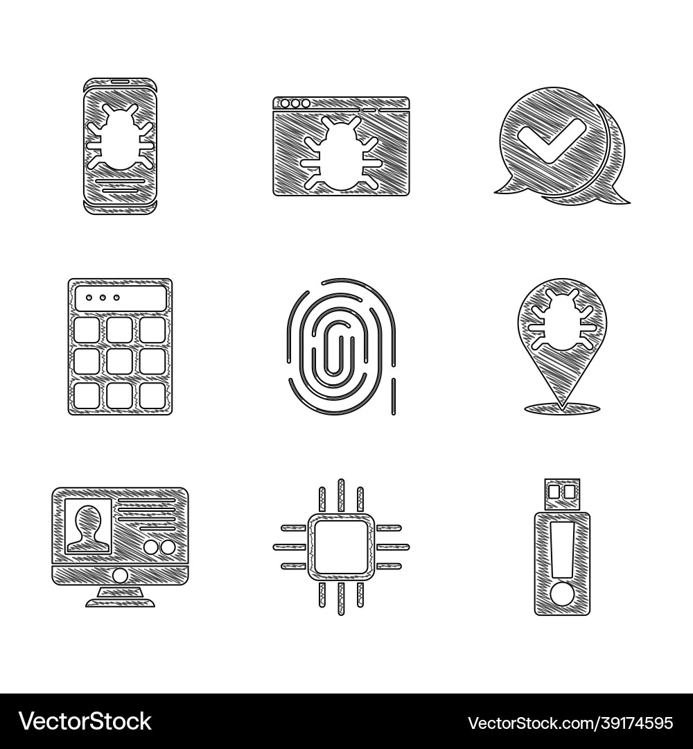 Set fingerprint processor with microcircuits cpu Set fingerprint processor with microcircuits cpu vector image