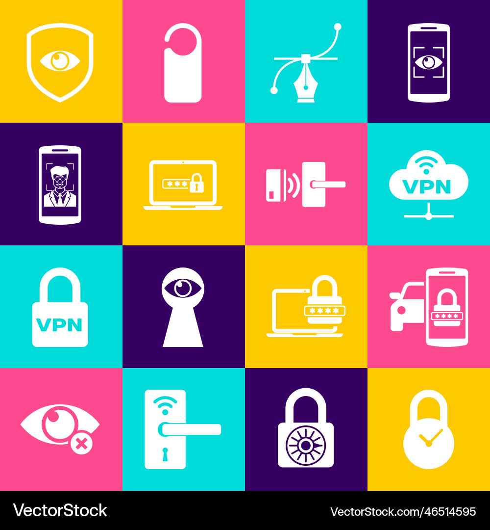 Set padlock with clock smart car security system vector image