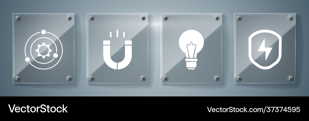 Set secure shield with lightning light bulb Set secure shield with lightning light bulb vector image