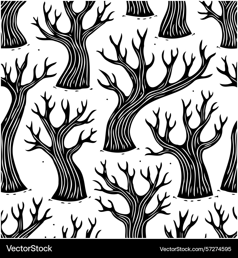 Spooky forest seamless pattern with bare trees Vector Image