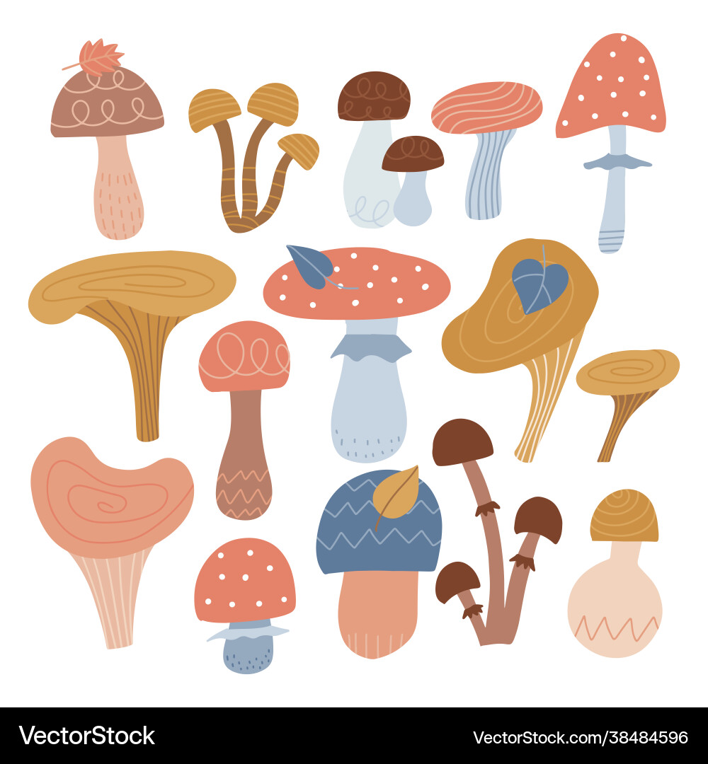Abstract mushrooms set autumn mood hand drawn Abstract mushrooms set autumn mood hand drawn vector image