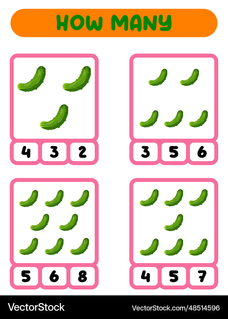 Count how many cucumbers educational game Count how many cucumbers educational game vector image