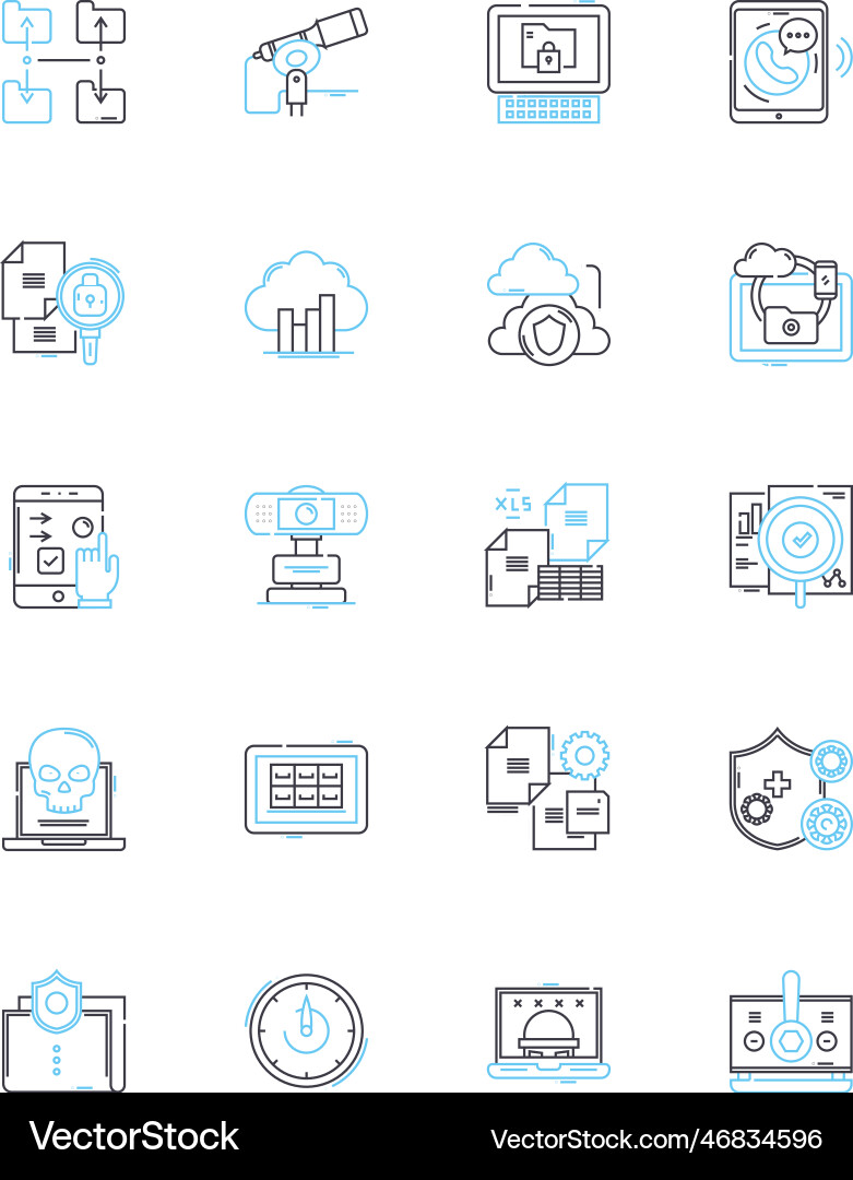 Digital cybersecurity linear icons set encryption Digital cybersecurity linear icons set encryption vector image