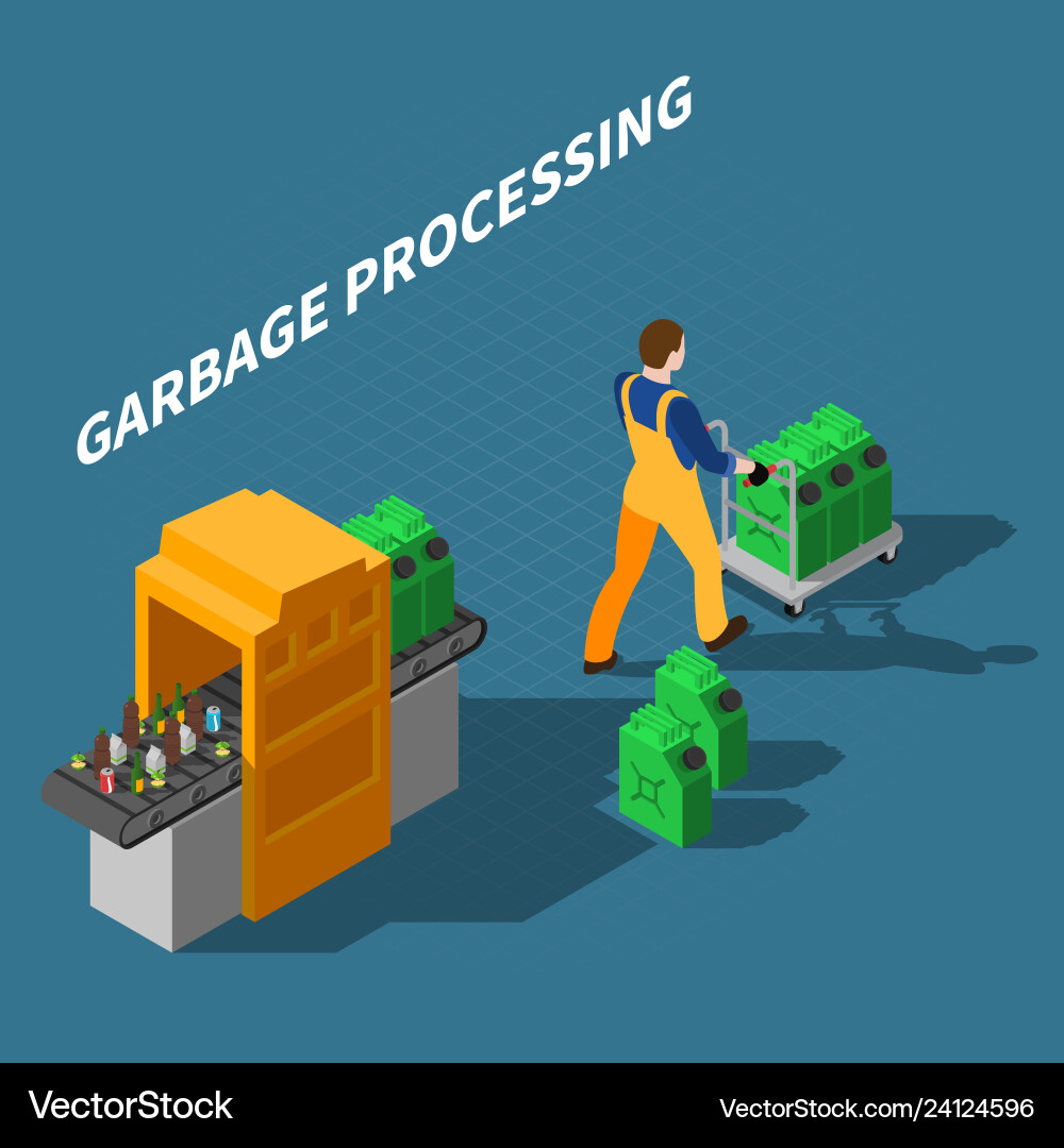 Garbage processing isometric composition Garbage processing isometric composition vector image