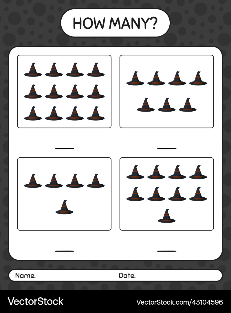 How many counting game with witchs hat worksheet Vector Image