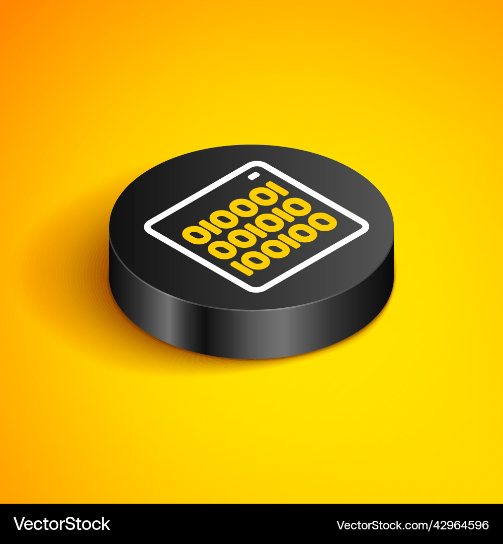 Isometric line binary code icon isolated on yellow Vector Image